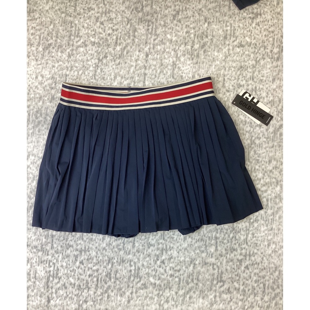 Gold Hinge Navy Pleated Tennis Skirt Red White Striped Waistband L GH120-410